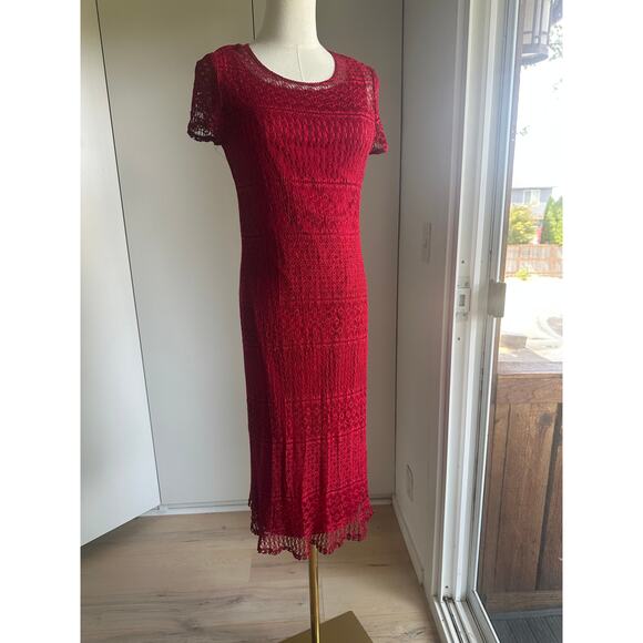 Y2K Red Crochet Dress Vampy Going out Midi Fit Size Small Party Sexy - Picture 5 of 6